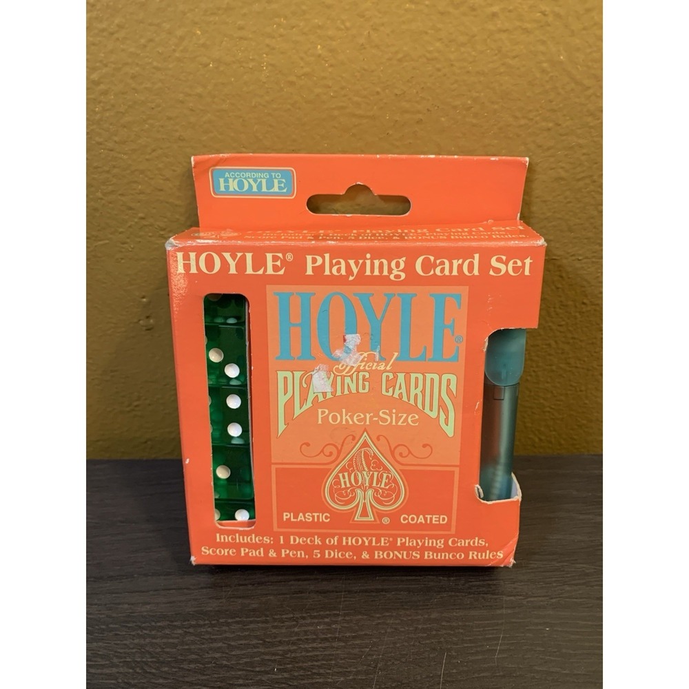 Hoyle Poker Playing Card Set Orange Green 5 Dice Bunco Gift Present